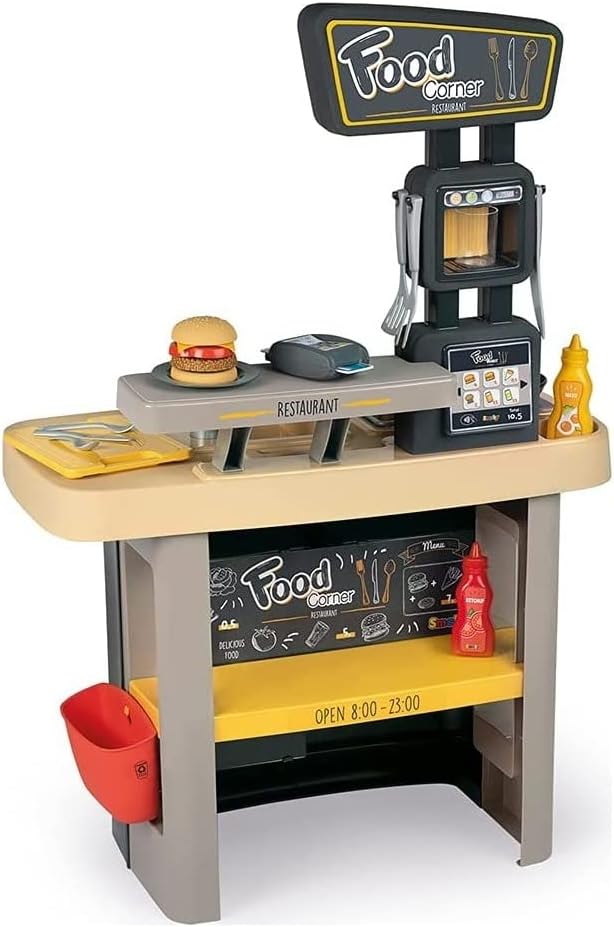Smoby - Food Corner - 2-in-1 Spielküche und Kinderrestaurant, kompakt und rundum bespielbar, mit 29