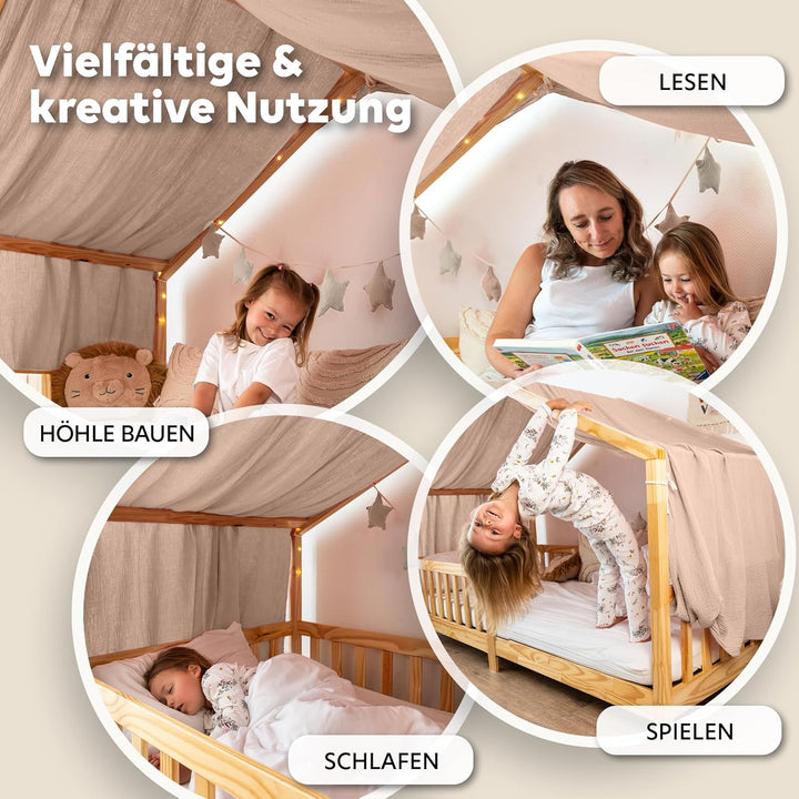 lilimaus Hausbett Himmel [Beigerosa] - Betthimmel Hausbett aus 100% Baumwolle Musselin Handmade - St