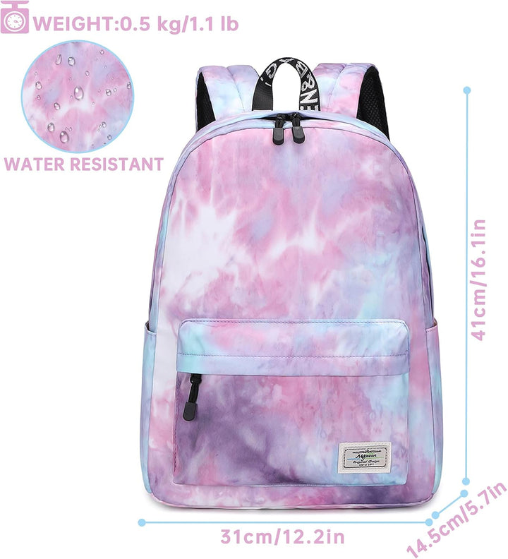 Lohol Leichter Schulrucksack für Mädchen, Kinder-Schulranzen-Rucksack mit Aufdruck (Batiken Lila), B