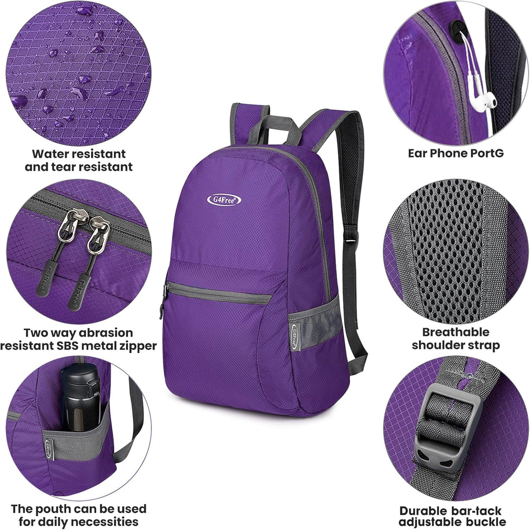 G4Free 20L Faltbarer Rucksack Ultraleichter Wanderrucksack Daypack für Männer Frauen und Kinder für