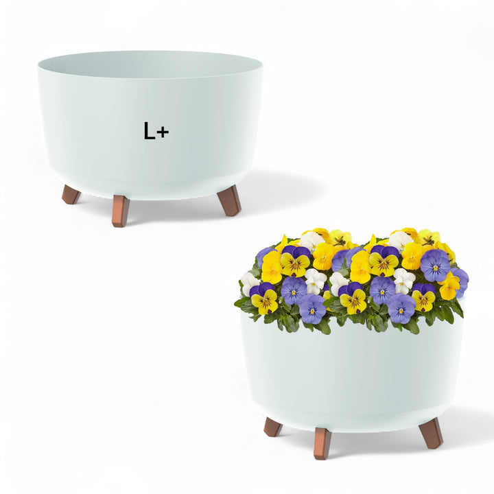 MELTOM Blumentopf Schale mit Füssen Einsatz Blumenschale Kräutertopf Übertopf, 39 cm x 27 cm (Weiss)