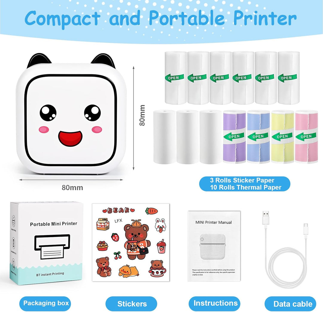 Ambesty Mini Drucker, Mobiler Fotodrucker, Tragbarer Mini Fotodrucker, Wireless Fotodrucker Thermodr