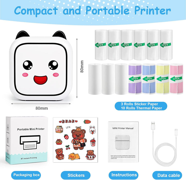 Ambesty Mini Drucker, Mobiler Fotodrucker, Tragbarer Mini Fotodrucker, Wireless Fotodrucker Thermodr
