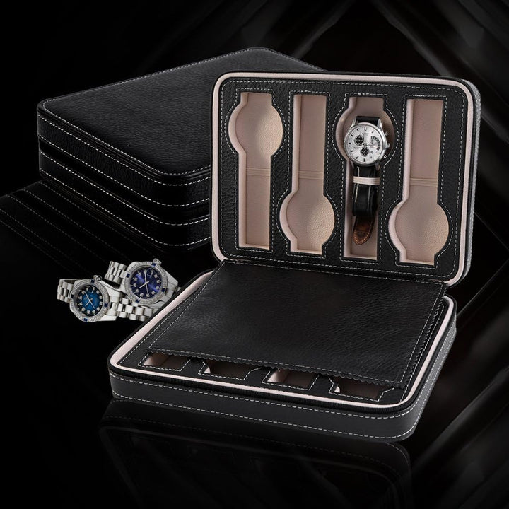 8 Grids Watch Display Storage Portable Watch Box Case Zippered Travel Collector Storage Organizer (B