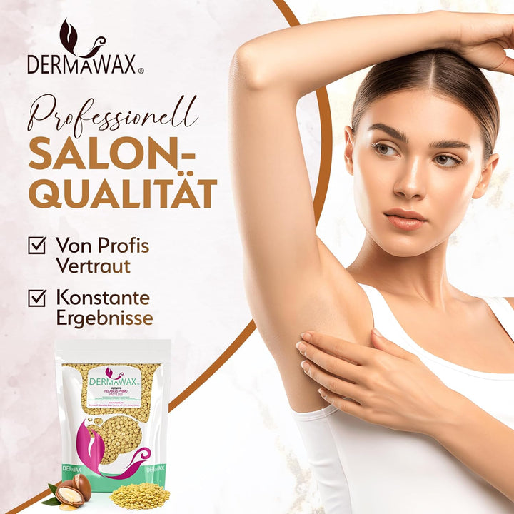 Dermawax Argan Enthaarungswachs - Premium Wachsperlen 1kg Anwendung ohne Wachsstreifen zur Haarentfe