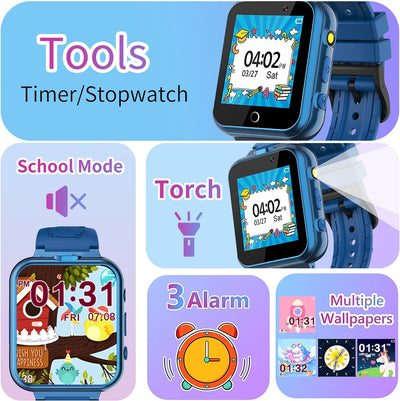 YEDASAH Smartwatch Kinder 24 Spiel Alarm Musik Player Deutsche Sprache Rechner Metallgehäuse Uhr für