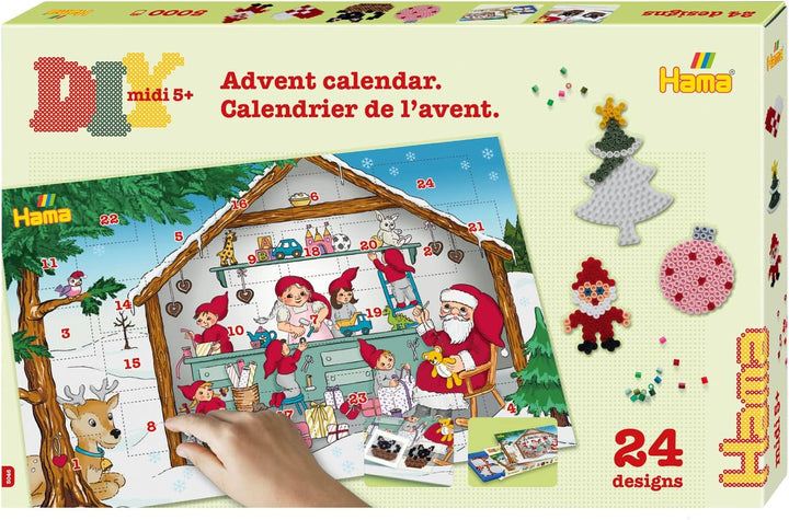 Hama Perlen 3046 Bügelperlen Adventskalender, Geschenkpackung mit ca. 5.000 Midi-Perlen, 5 kleinen S