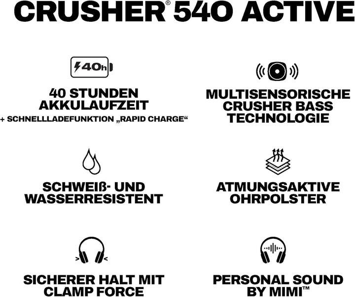 Skullcandy Crusher 540 Active Wireless Bluetooth Headphones with Multi-Sensory Bass, Noise Isolating