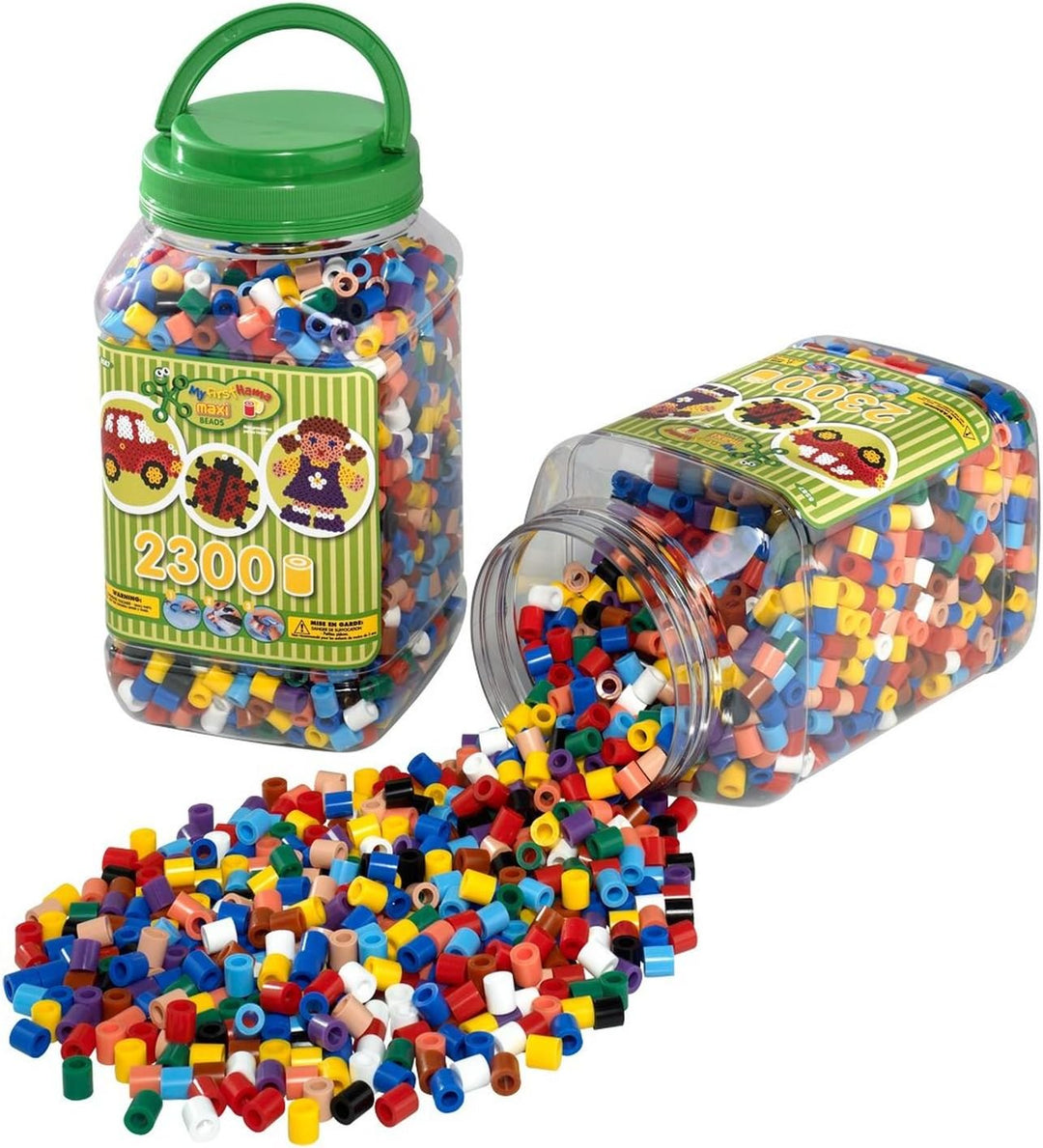 Hama Perlen 8587 Bügelperlen Dose mit ca. 2.300 bunten Maxi Bastelperlen mit Durchmesser 10 mm bunte