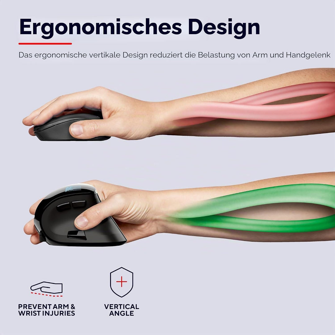 Trust Voxx Vertikale Kabellose Maus, Wiederaufladbare Ergonomische Funkmaus, Bluetooth und 2.4 GHz V