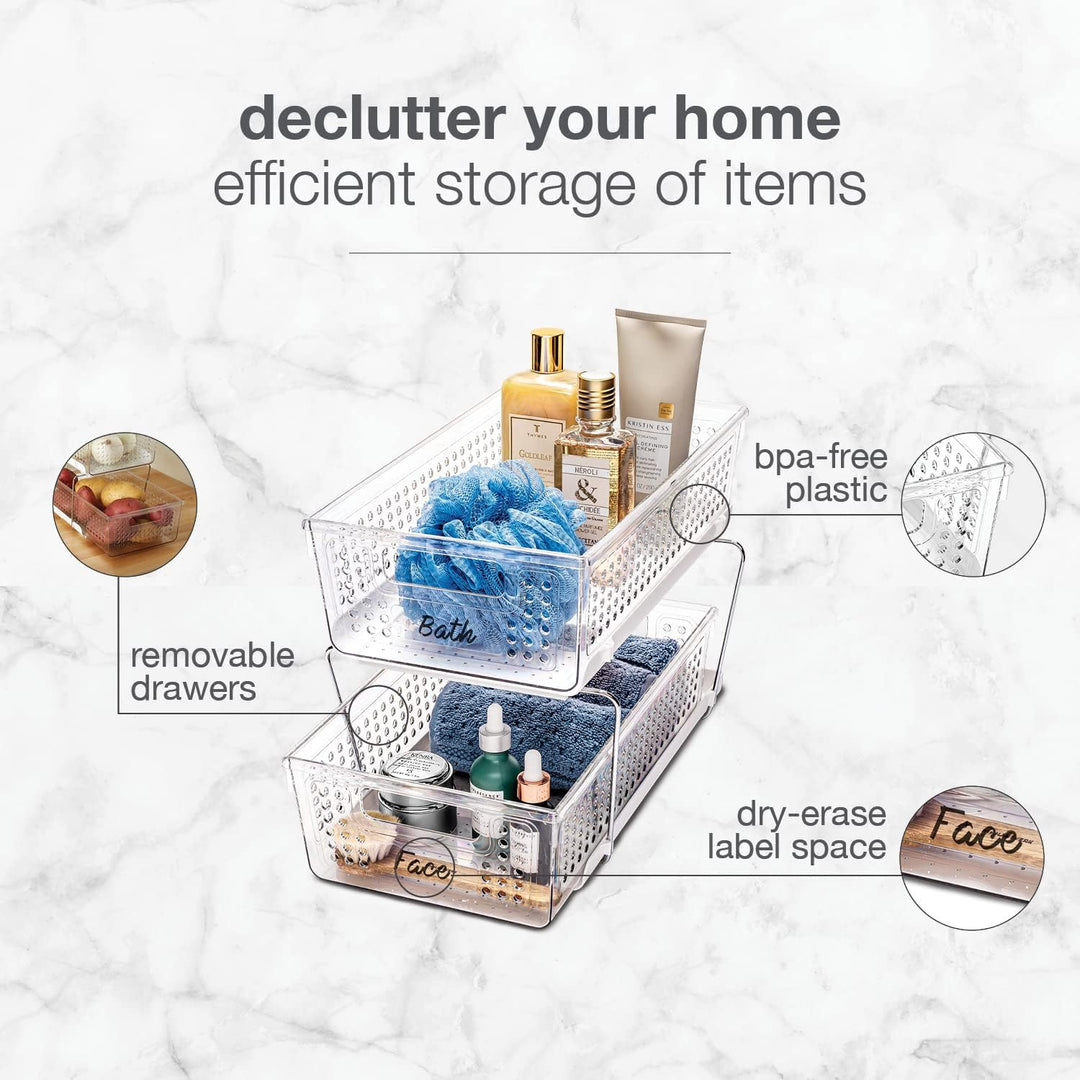 Madesmart 2-Tier Plastic Multipurpose Organizer with Divided Slide-Out Storage Bins, Under Sink and