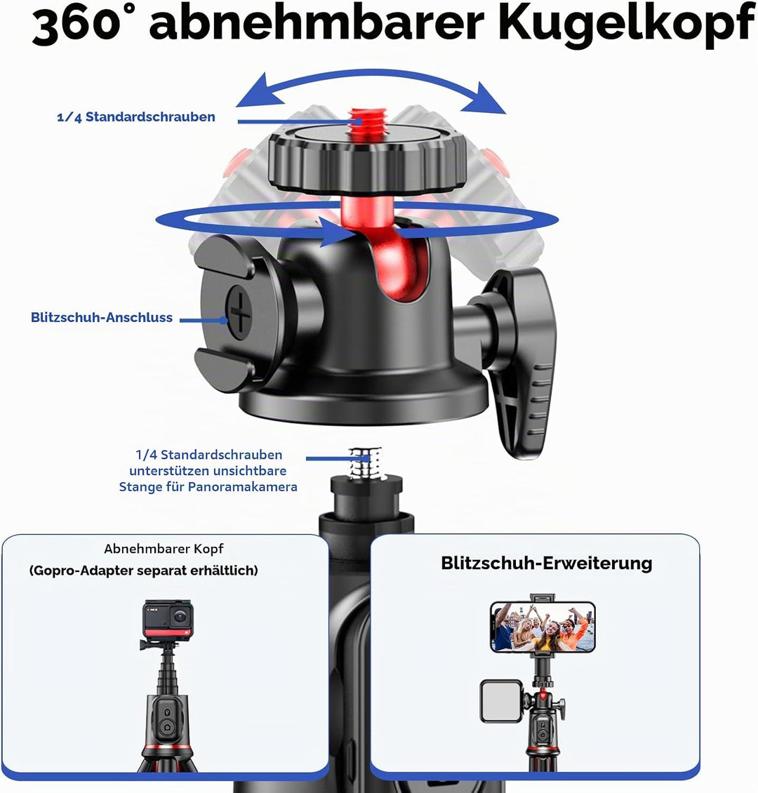 Fotopro Handy Stativ, Mini Flexibles ausziehbares Stativ Stand mit Verlängerungsstange Kompatibel mi