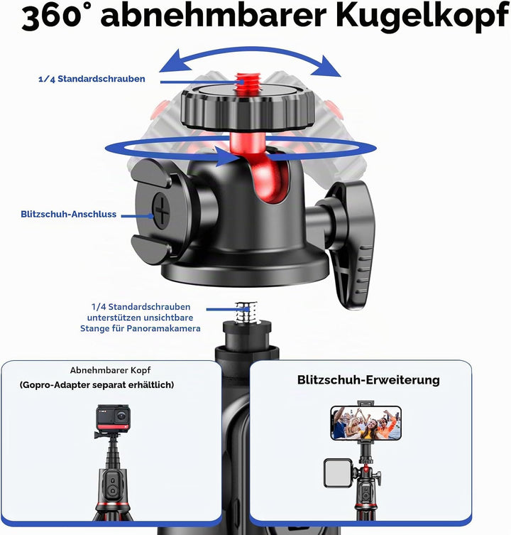 Fotopro Handy Stativ, Mini Flexibles ausziehbares Stativ Stand mit Verlängerungsstange Kompatibel mi