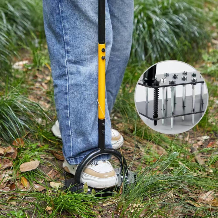 Rasenlüfter Aerifizierer für Rasen– Manuelles Rasen Belüften Gerät mit Doppelplatte, 16 Spikes& 4 Fe