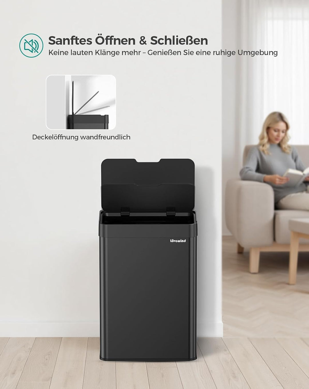 lovewind 55L Berührungsloser Küchenmülleimer, Edelstahl Sensor Mülleimer, Type-C Aufladbar, Leiser S