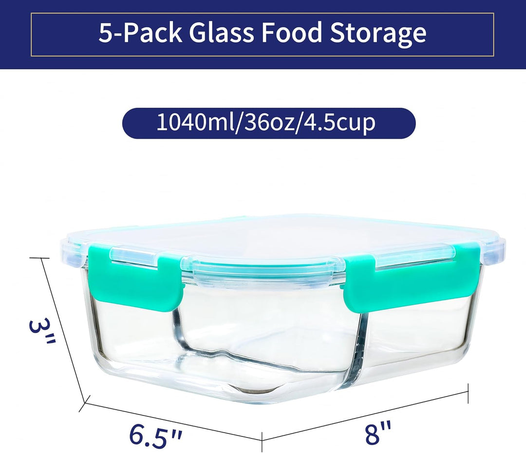 MFY 5 Packungen mit 36-Unzen-glasbehälter mit deckel, frischhaltedosen mit deckel, Meal Prep Boxen G