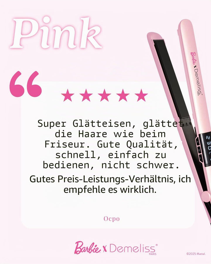 Demeliss PINK Barbie Haarglätter 2-in-1 – dünne Keramik-Turmalinplatten mit Keratin angereichert – N