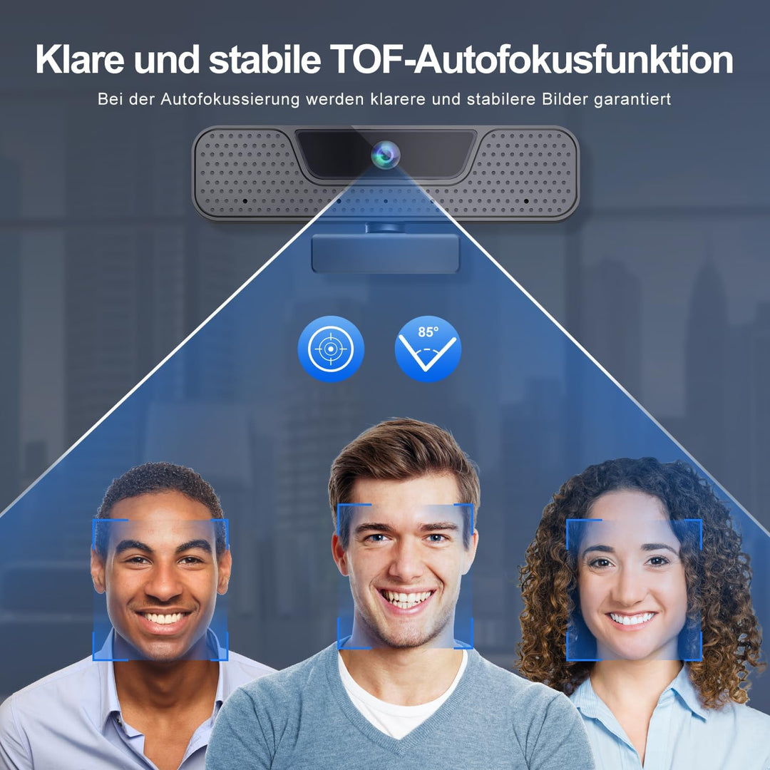 ToLuLu 4K Auto Focus Webcam for PC, 4 AI Noise Cancelling Microphones, UHD Webcam, Automatic Light C