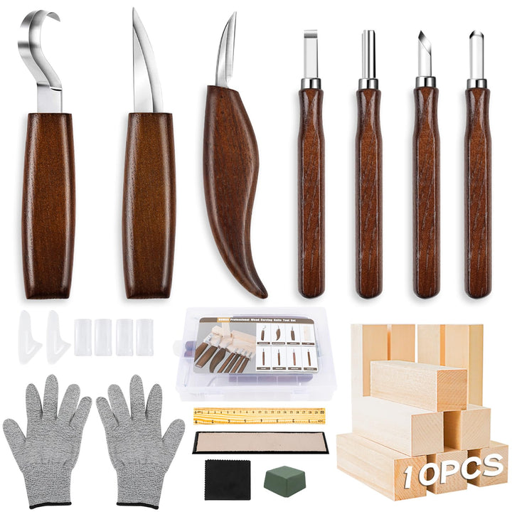 HOMCA Holz Schnitzwerkzeug Set, 23 in 1 Schnitzset mit 7 Schnitzmesser für Kinder&Erwachsene, Holzwe