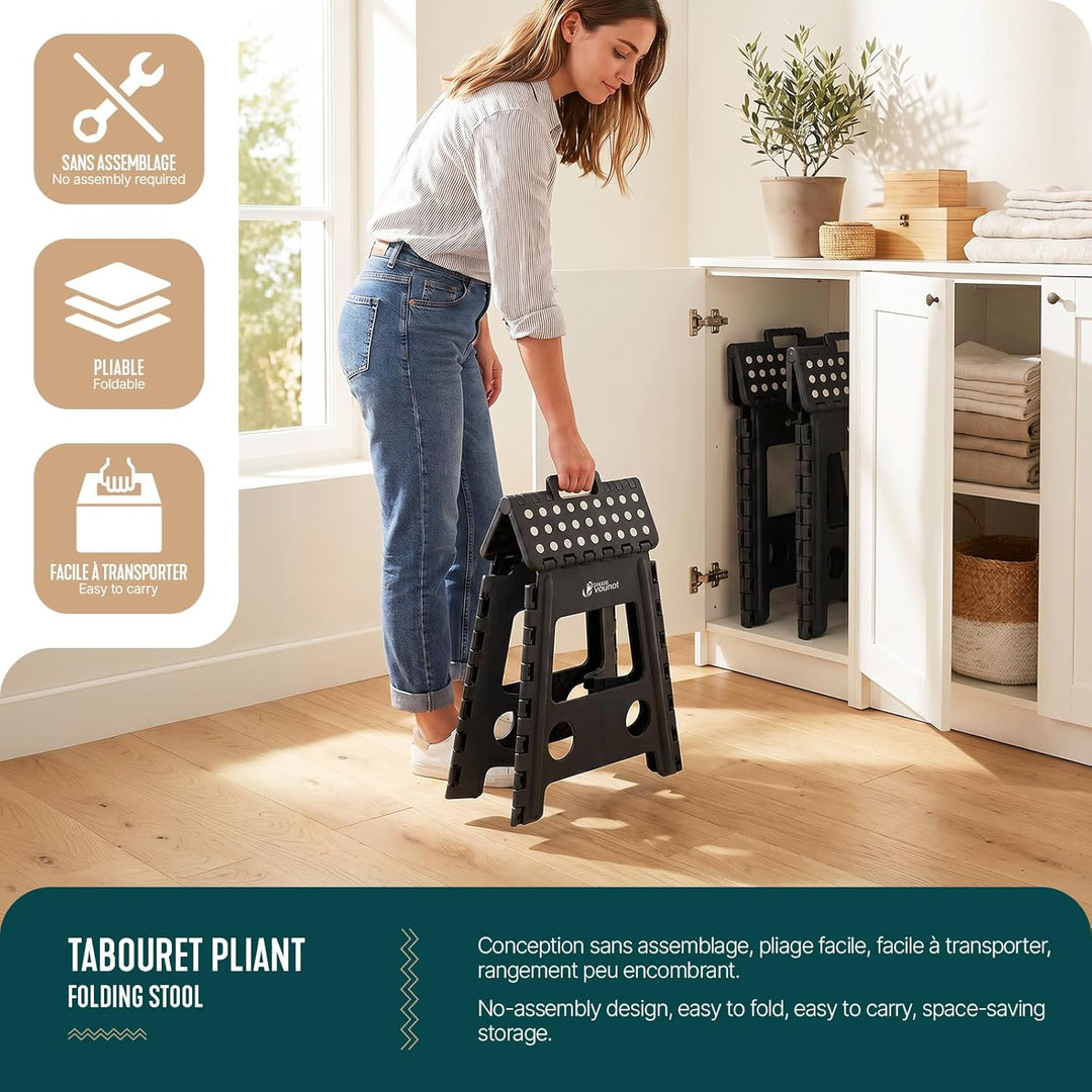 VOUNOT® Klapphocker Faltbar Rutschfester Tritthocker mit Tragegriff, Tragbarer Klapptritt Hocker für