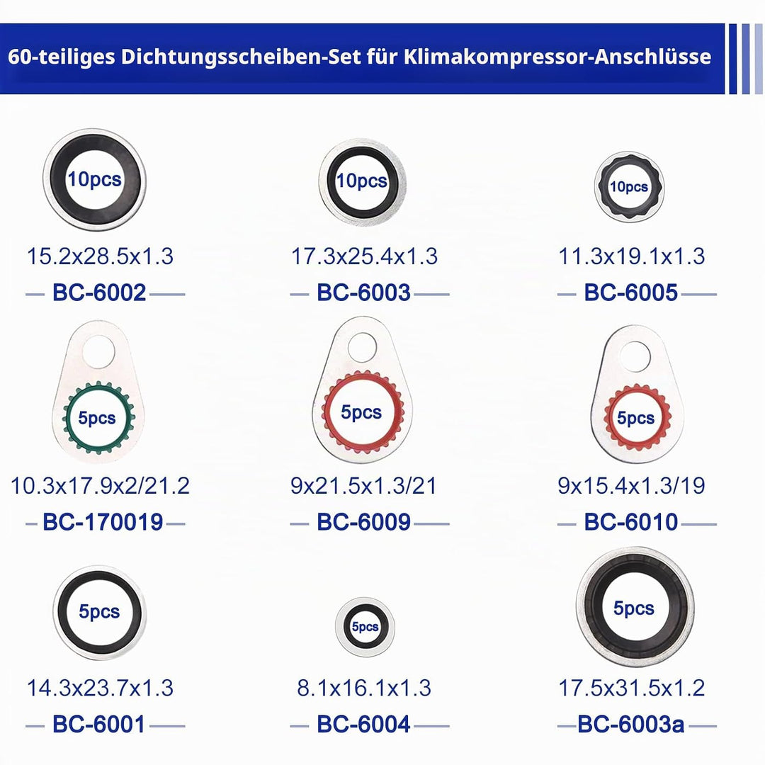 Klimaanlagen-Kompressordichtungen Klimaanlagen-Kompressor Unterlegscheiben für Anschluss Set mit 60