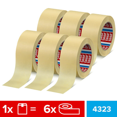 tesa krepp 4323 Basic im 6er Pack - hellbeige - 50 m x 50 mm & pack 64014 - Geräuscharmes Paketklebe