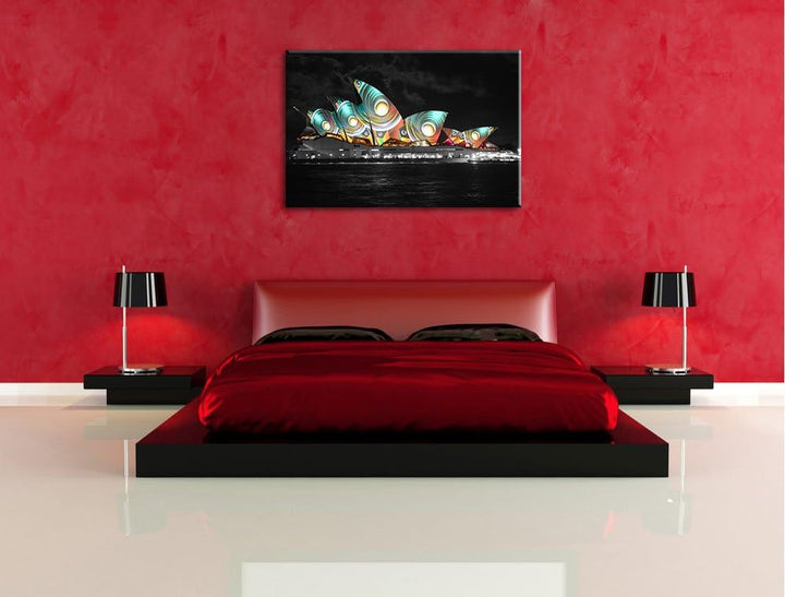 Dark beeindruckende Sydney Opera House Pfauenaugen schwarz/weiss auf Leinwand, XXL riesige Bilder fe