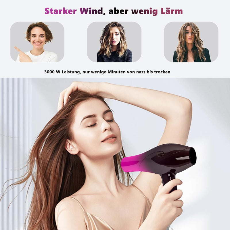 Jooayou Föhn, Fön, Haartrockner, 3000 W Haarföhn für Damen, Föhn mit Diffusor, Profi-Fön, 3 Hitze-un