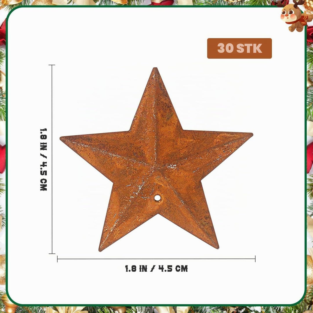 Amosfun 30 StüCk Metallsterne Zum Basteln Rostige FüNfzackige Sterne 1.77 Zoll HäNgend Weihnachtsdek