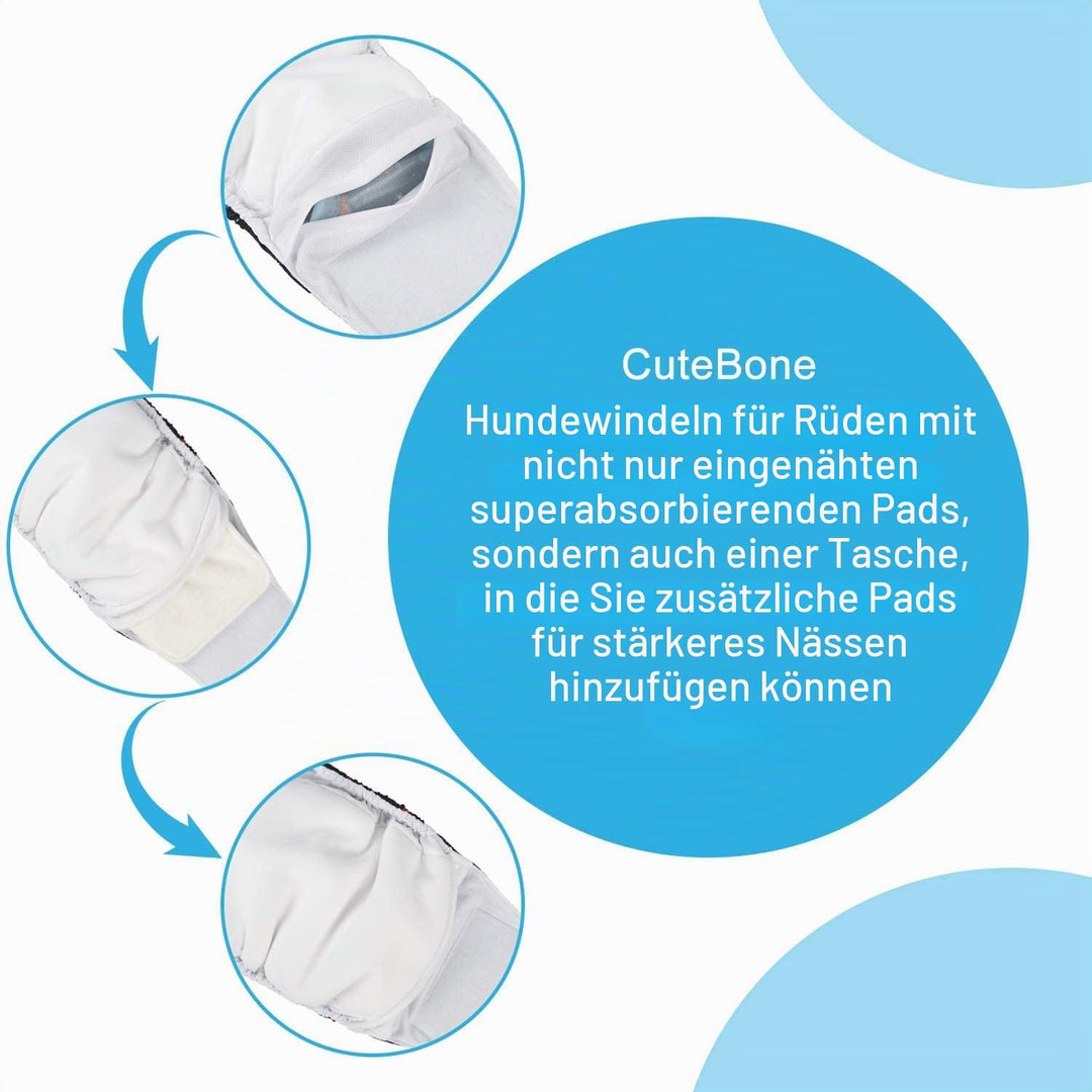 CuteBone Männlich Waschbare Hundewindeln Bauchbänder,3 Stück Wiederverwendbare hund bauchband für Rü