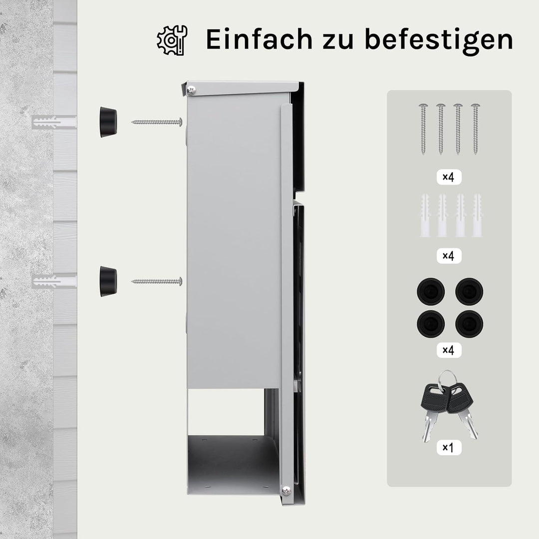 WOLTU Briefkasten Postkasten mit Zeitungsfach Sichtfenstern Klappdeckel, Wandbriefkasten abschliessb