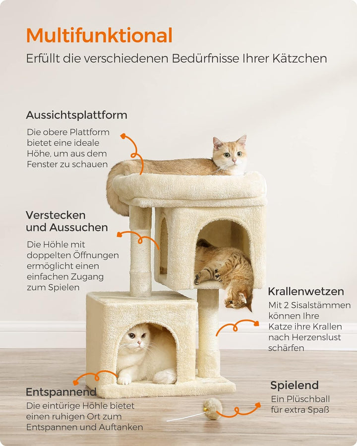 Feandrea Kratzbaum klein, 67 cm Katzenbaum, Katzenhaus für Kätzchen bis zu 3 kg, grosse Plattform, S