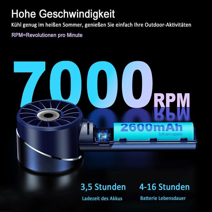 Handventilator Akku Aufladbar, Mini Stark Ventilator mit 7000 rpm Hohe Geschwindigkeit, Kleiner Meta