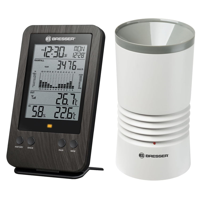 Bresser Wetterstation Funk mit Aussensensor WTW Profi Regenmesser in Holzoptik