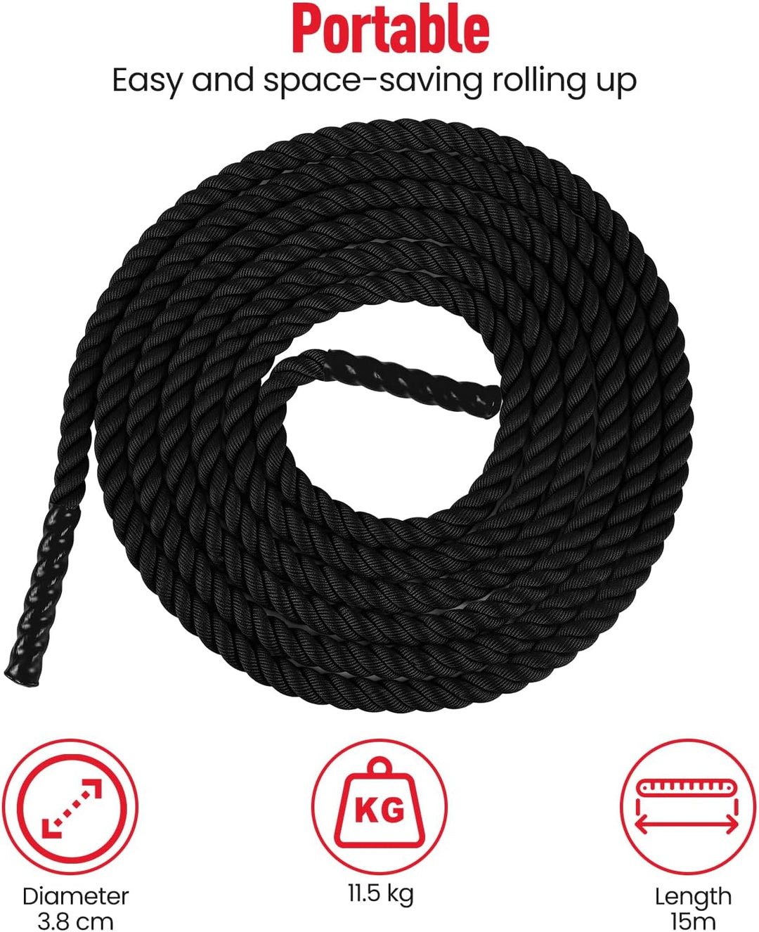 Ultrasport Battle Rope, Seillänge 3,8 cm Durchmesser, hochwertiges Schlagseil für Kraftausdauer & Mu