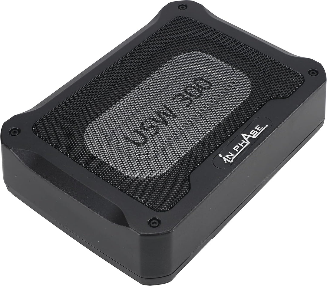 In Phase Car Audio USW300 300 W Ultraflaches, kompaktes aktives Subwoofersystem für den Untersitz, A