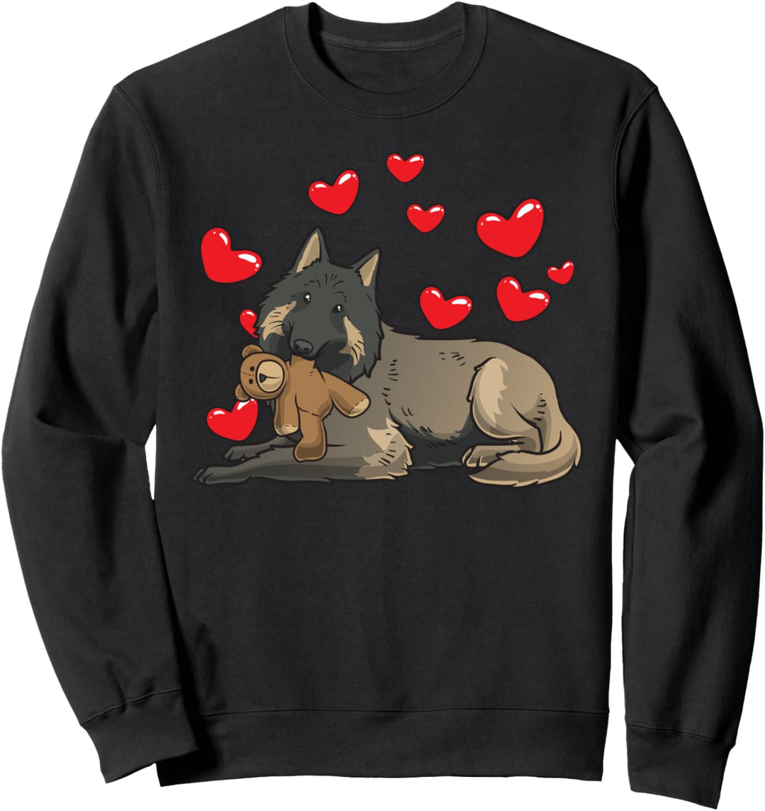 Tervueren Hund mit Plüschtier und vielen Herzen Sweatshirt