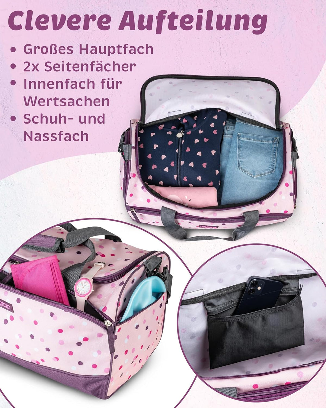 moovly® Kinder Sporttasche 25 l für Mädchen - Gym Bag - für Sport, Schwimmen - Kindersporttasche - R