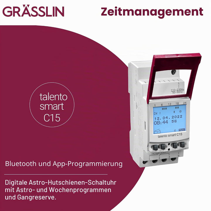 Grässlin 43.03.0001.1 talento smart C15 - Digitale Astro-Schaltuhr mit Bluetooth, App-Programmierung