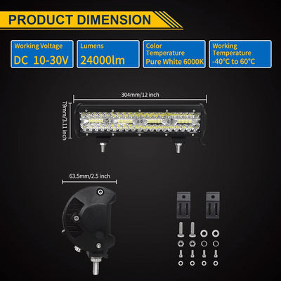 Willpower 12 Zoll 30CM 240W Led Arbeitsscheinwerfer Bar mit Kabelbaum Led Scheinwerfer 12V 24V Wasse