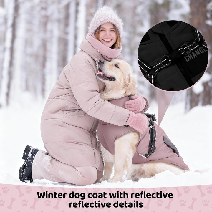 ZoneYan Hundejacke Winterweste Jacken, Warme Reflektierend Hundemäntel mit Geschirr Wasserdicht, Hun