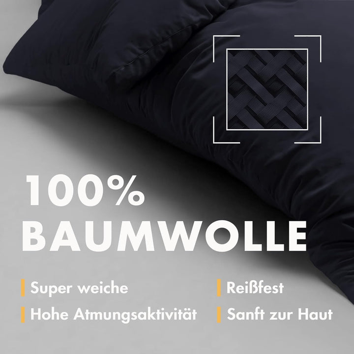 Sleeptime 100% Baumwolle Bettwäsche 200cm x 200cm Navy Blau - weich &amp; bügelfrei Bettbezüge mit Reiss