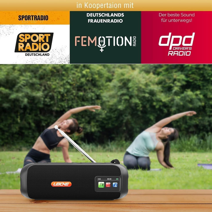 LEICKE DAB+ Radio Tube - Tragbarer Bluetooth Lautsprecher mit DAB+/FM, 4500mAh Akku, RGB-LED Lichter