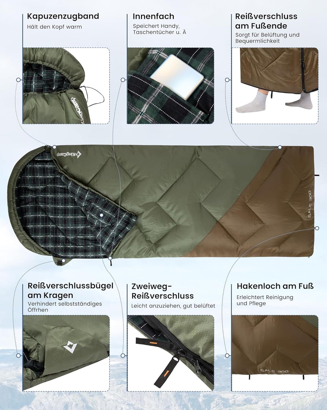 KingCamp Schlafsack für Erwachsene, Winter, Flanell, kompakt, 3-4 Jahreszeiten, Decke für Camping, R