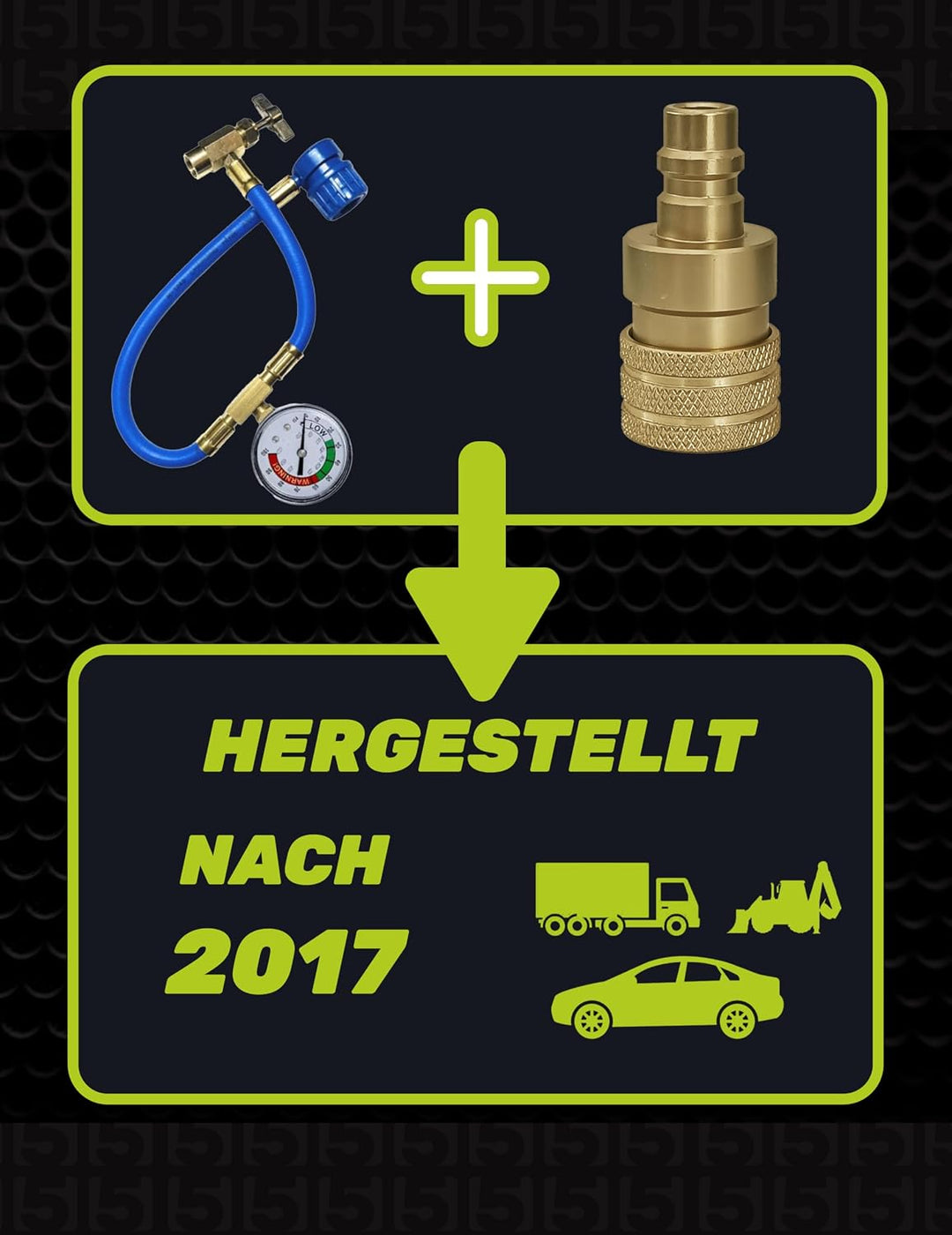 Druckschlauch mit Manometer zur Selbstbefüllung von Fahrzeug-Klimaanlagen - Gewinde Typ A 1/2-16