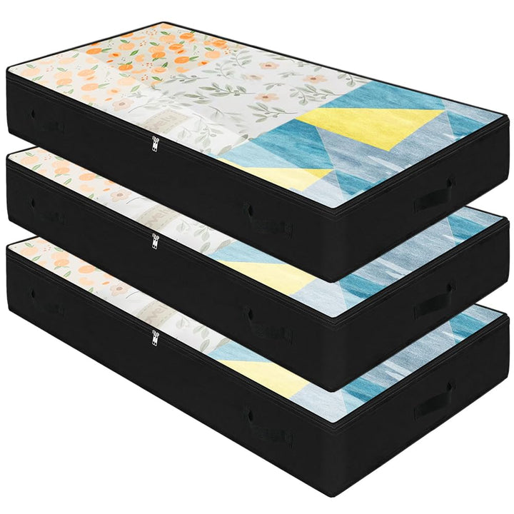 3er Pack, 97X 50X 14cm, Lange flache Unterbett-Aufbewahrungstaschen für Kleidung, Bettwäsche, Puppen