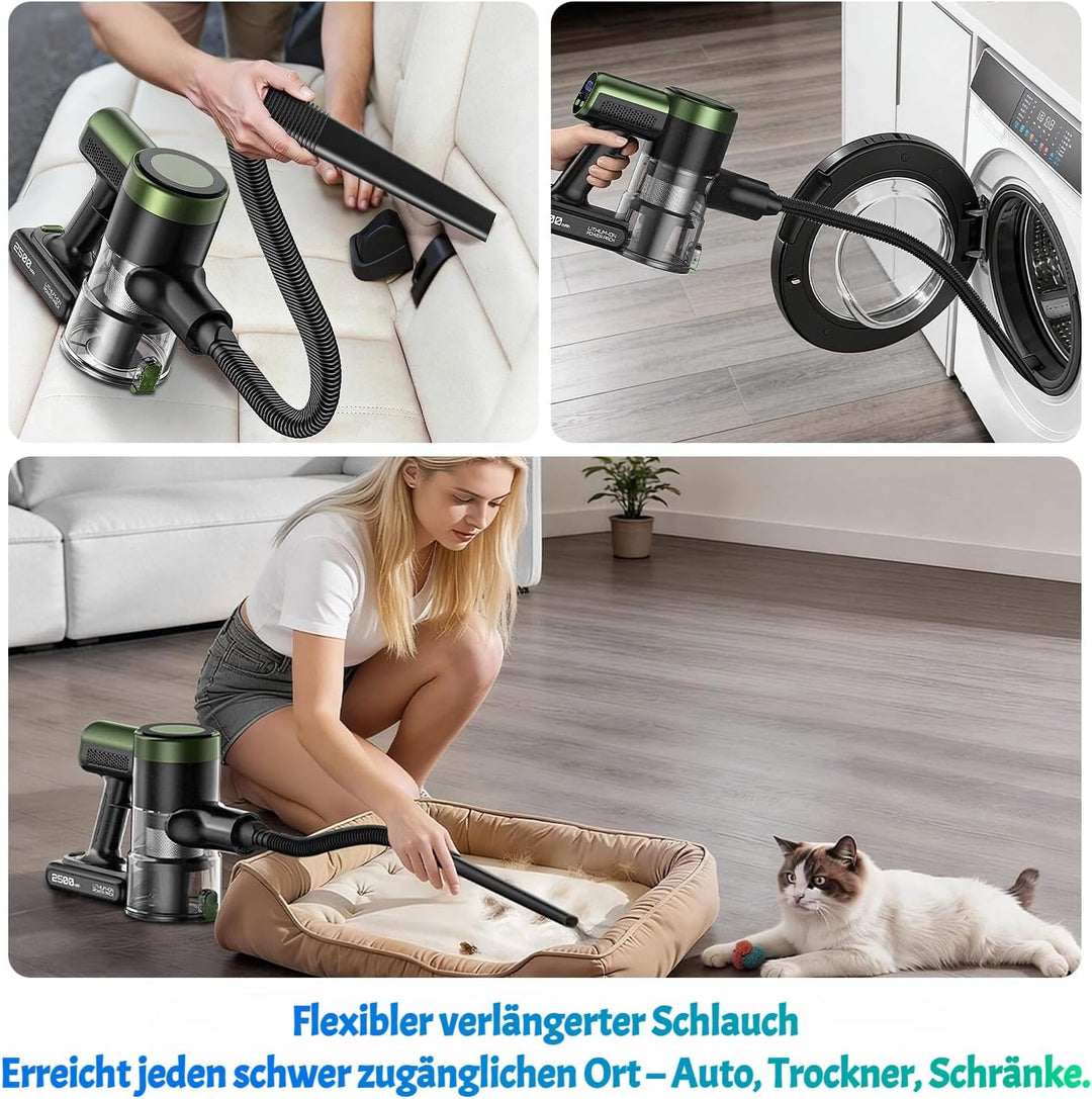 Akku Staubsauger 50KPa/500W/55Mins, Staubsauger Kabellos mit Wandmontierte Ladestation, Selbststehen