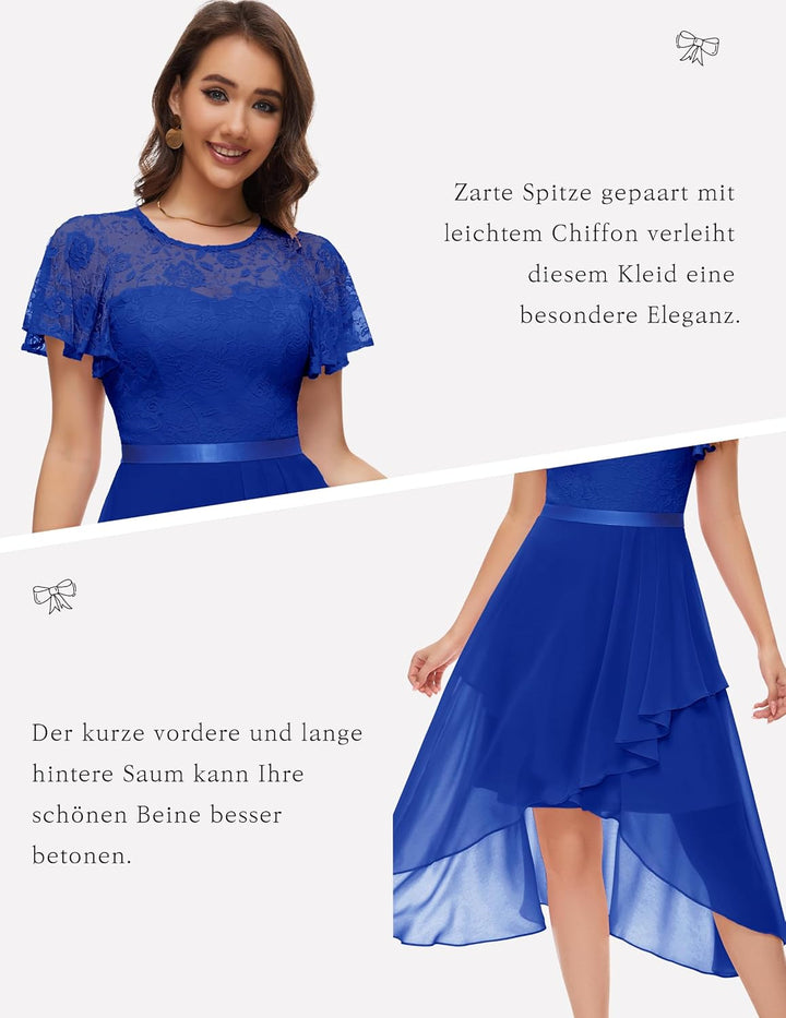 Wedtrend Abendkleid Damen Elegant Cocktailkleid High Low Ballkleider mit Spitzen A Linie für Hochzei