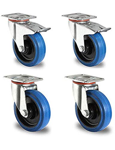 der ROLLENDE SHOP - Rollensatz - 2 Lenkrollen mit Feststeller und 2 Lenkrollen 125 mm Elastik "Blue