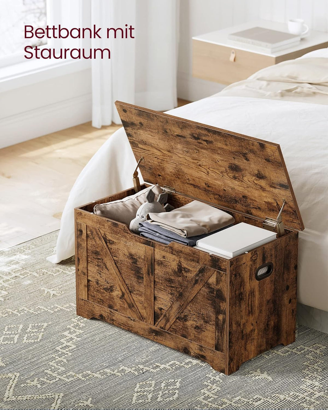 VASAGLE Schuhbank, Sitzbank mit Stauraum, Sitztruhe, 2 Sicherheitsscharniere, Aufbewahrungsschrank,